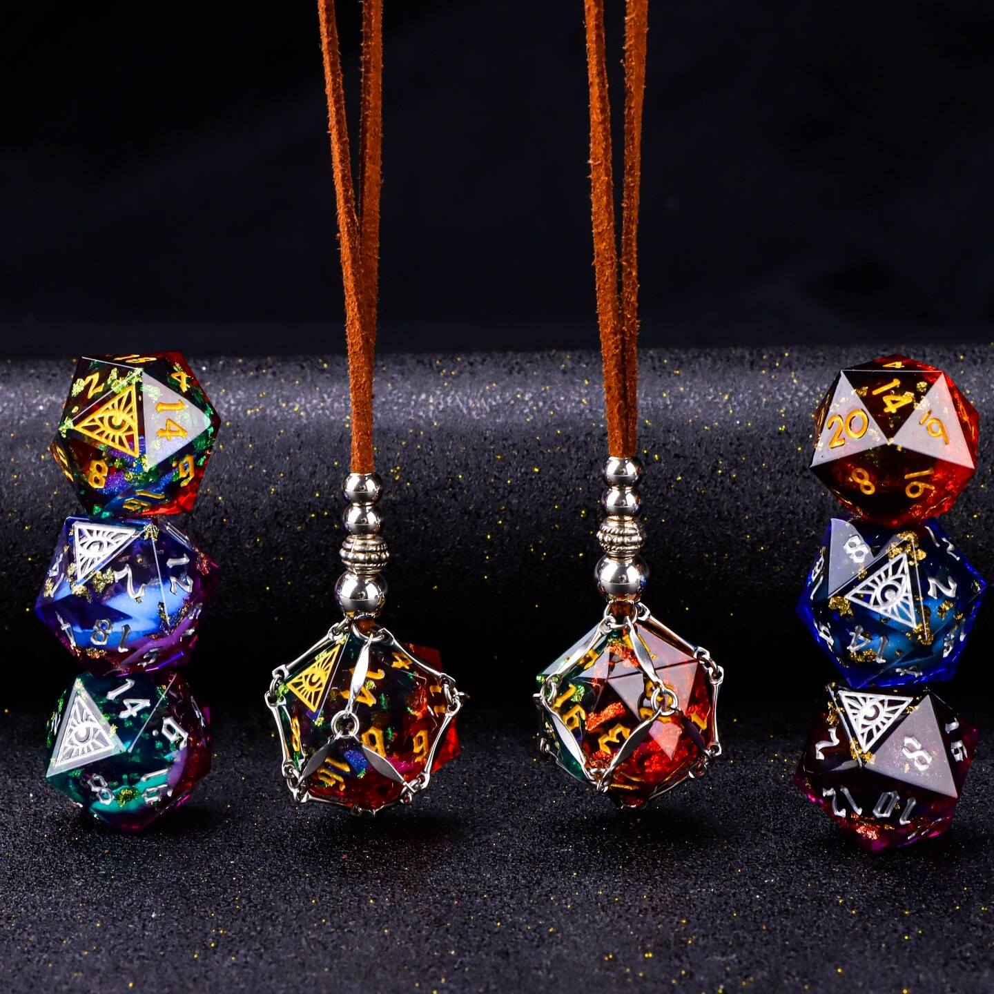 Mystic Eye Dice Cage Necklace: Baldur's Gate 3 Inspired Liquid Core D20 Jewelry