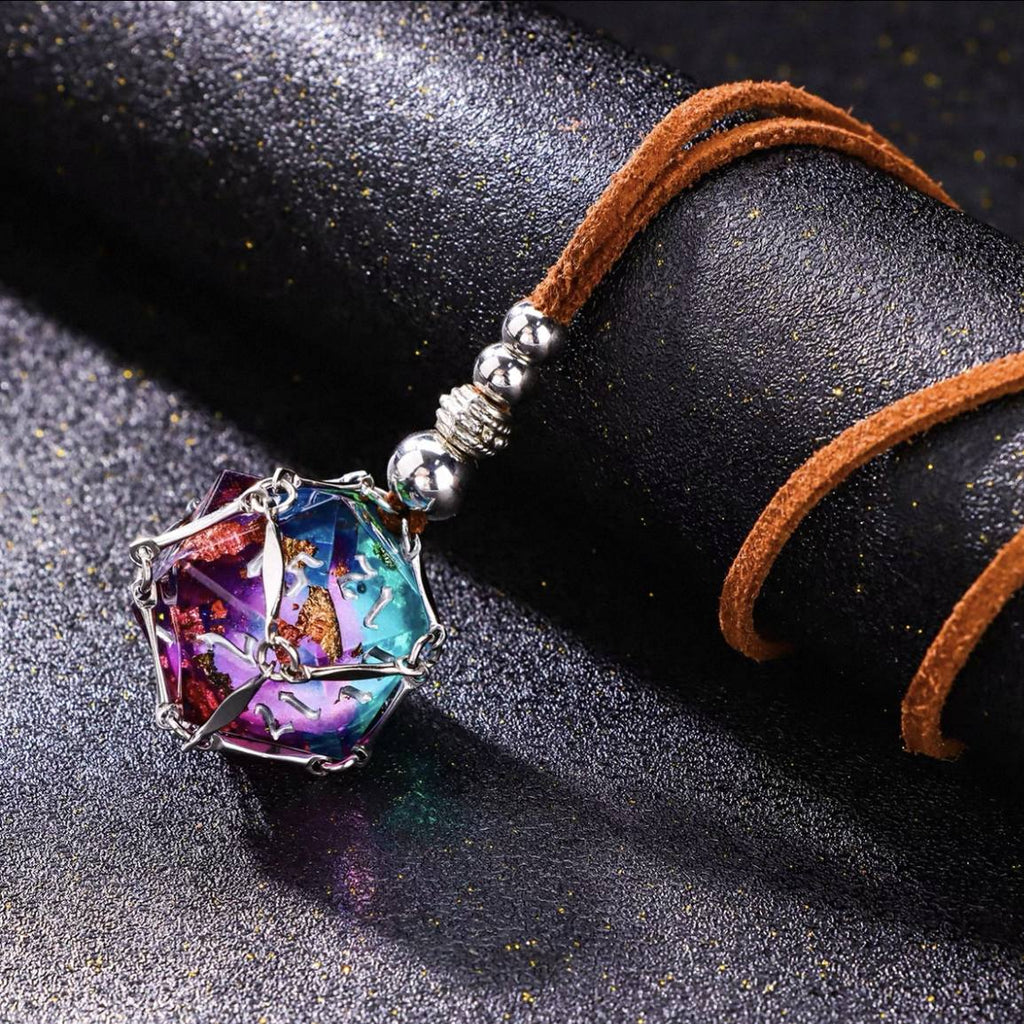 Mystic Eye Dice Cage Necklace: Baldur's Gate 3 Inspired Liquid Core D20 Jewelry