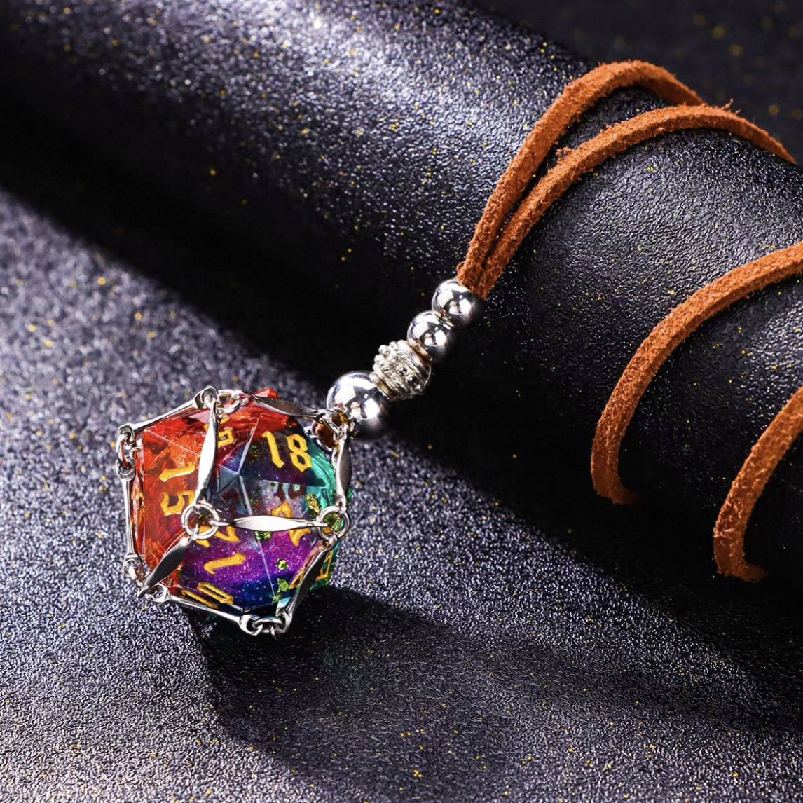 Mystic Eye Dice Cage Necklace: Baldur's Gate 3 Inspired Liquid Core D20 Jewelry
