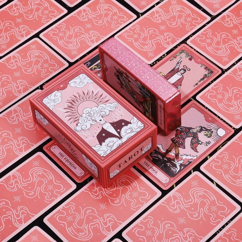 Pink Cosmic Clouds Tarot Deck - Crimson Dream Nebula 78-Card Gilded