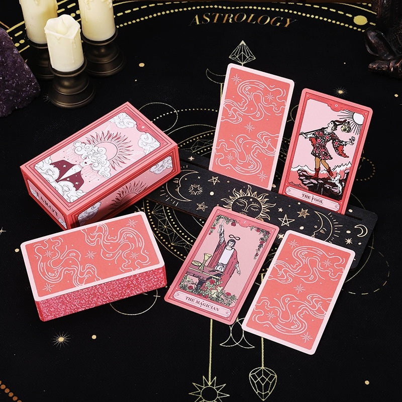 Pink Cosmic Clouds Tarot Deck - Crimson Dream Nebula 78-Card Gilded