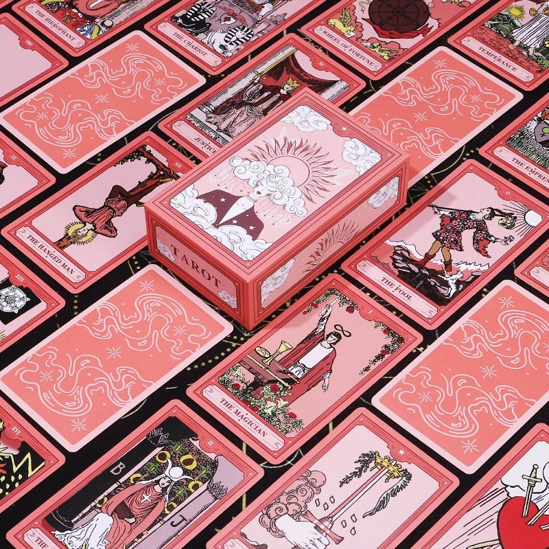 Pink Cosmic Clouds Tarot Deck - Crimson Dream Nebula 78-Card Gilded