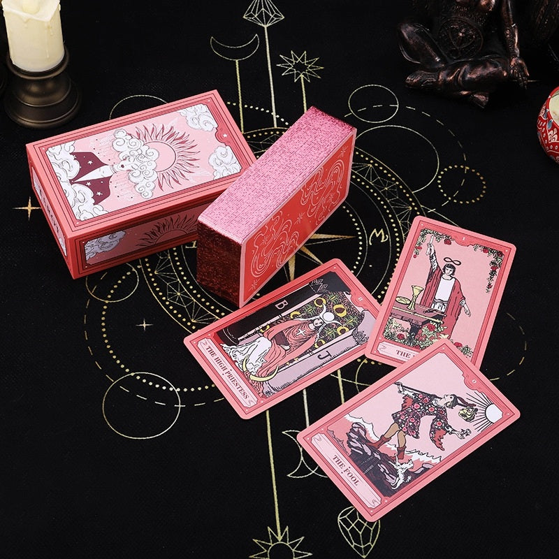 Pink Cosmic Clouds Tarot Deck - Crimson Dream Nebula 78-Card Gilded