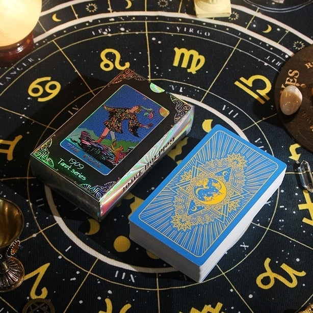 Blue tarot cards with star design on a astrological chart