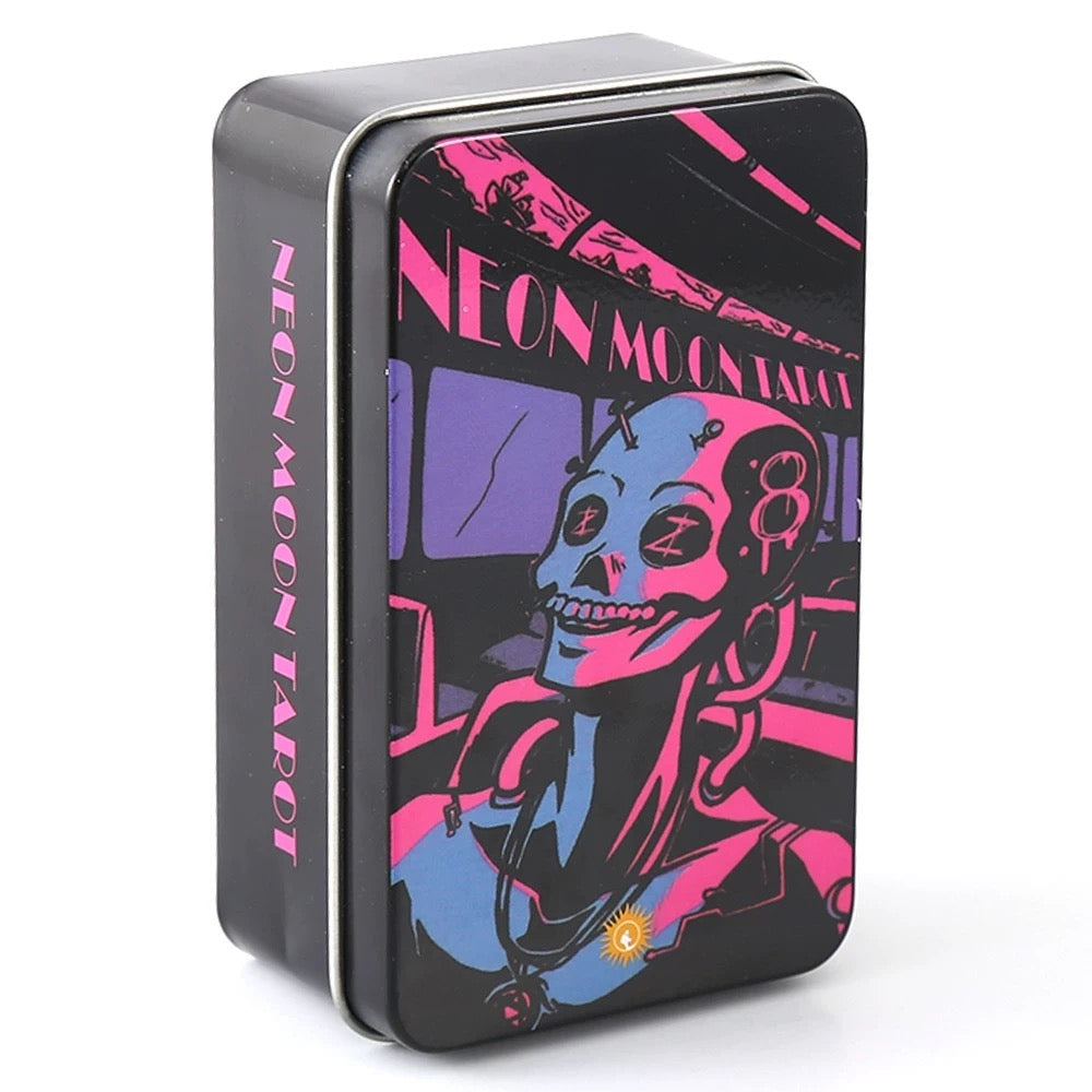 Pink Lunar Neon Moon Tarot Deck - Cyberpunk 78 Cards with Metal Tin