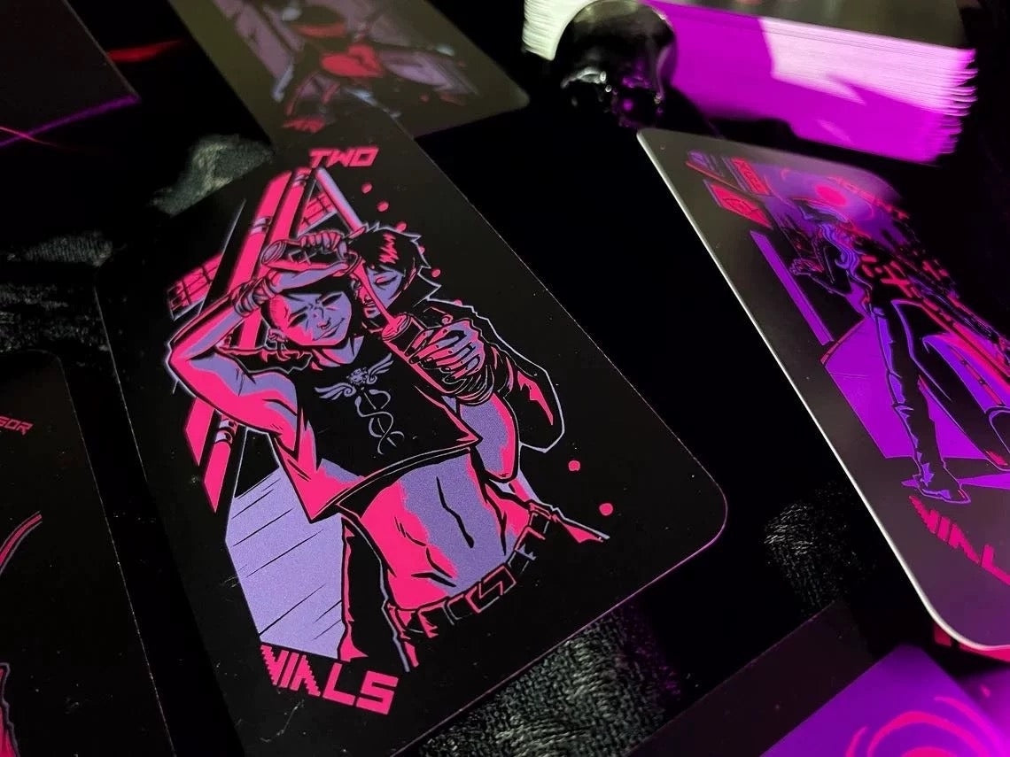 Pink Lunar Neon Moon Tarot Deck - Cyberpunk 78 Cards with Metal Tin