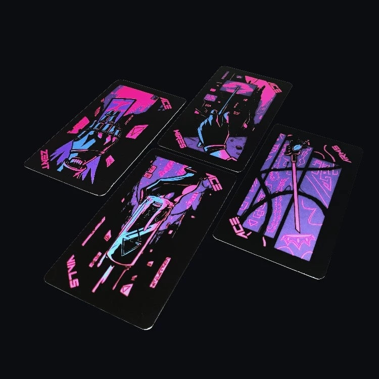 Pink Lunar Neon Moon Tarot Deck - Cyberpunk 78 Cards with Metal Tin