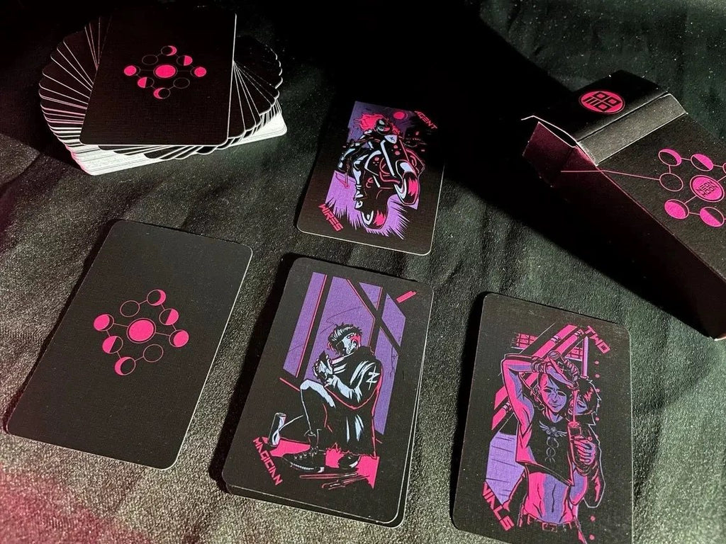 Pink Lunar Neon Moon Tarot Deck - Cyberpunk 78 Cards with Metal Tin