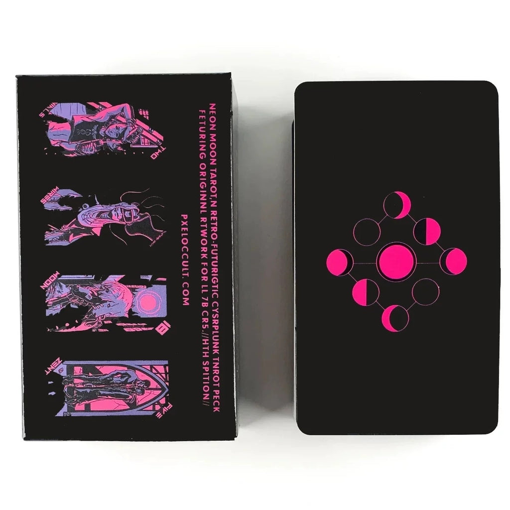 Pink Lunar Neon Moon Tarot Deck - Cyberpunk 78 Cards with Metal Tin