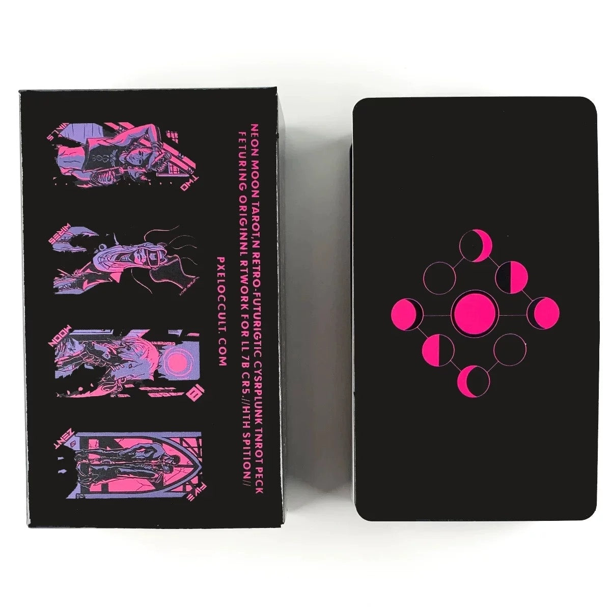 Pink Lunar Neon Moon Tarot Deck - Cyberpunk 78 Cards with Metal Tin