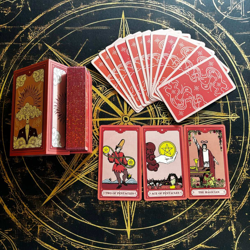 Pink Cosmic Clouds Tarot Deck - Crimson Dream Nebula 78-Card Gilded