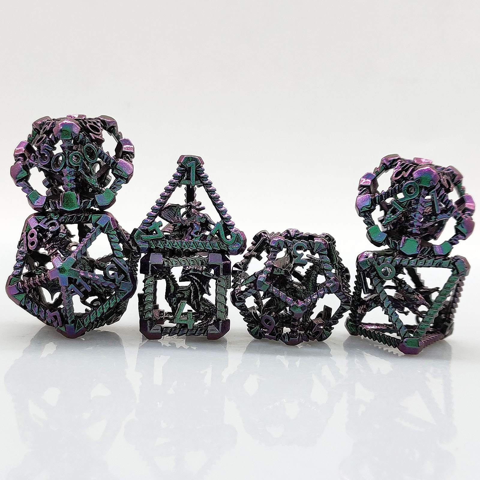 Prismatic Dragon Scale Hollow Metal DND Dice Set