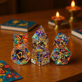 Rainbow Mirror Crack Glass DND Dice Set | Handmade K9 Crystal