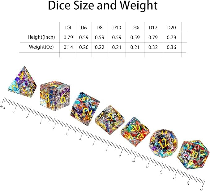 Rainbow Mirror Crack Glass DND Dice Set | Handmade K9 Crystal