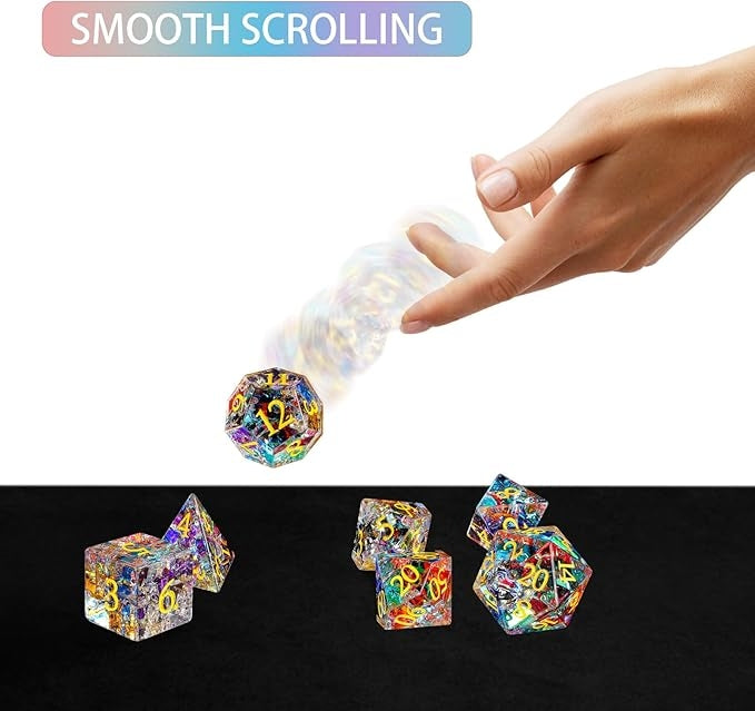 Rainbow Mirror Crack Glass DND Dice Set | Handmade K9 Crystal