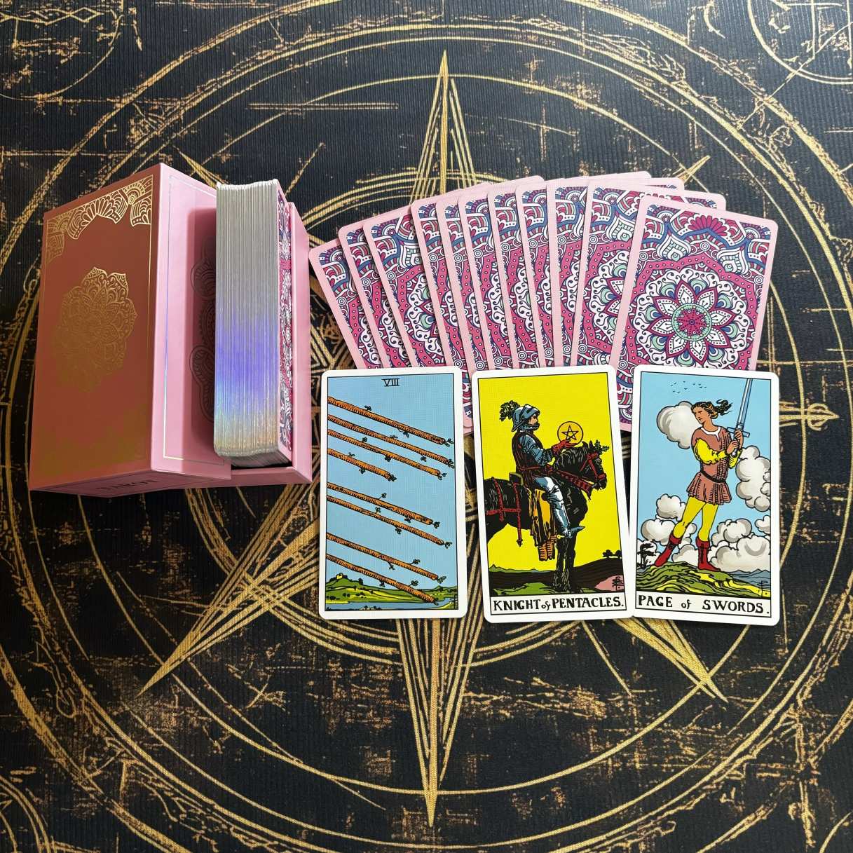 Rose Kaleidoscope Mandala Tarot: Iridescent Gilded 78-Card Deck