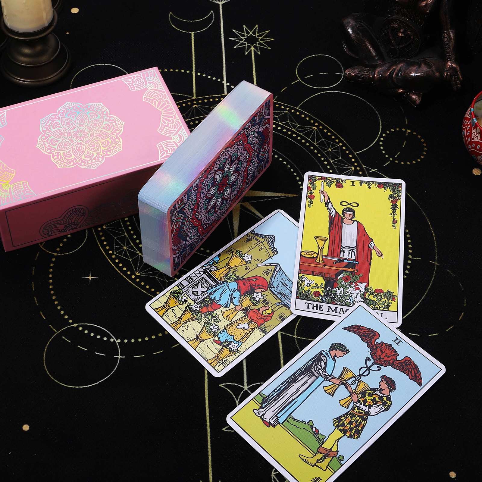 Rose Kaleidoscope Mandala Tarot: Iridescent Gilded 78-Card Deck