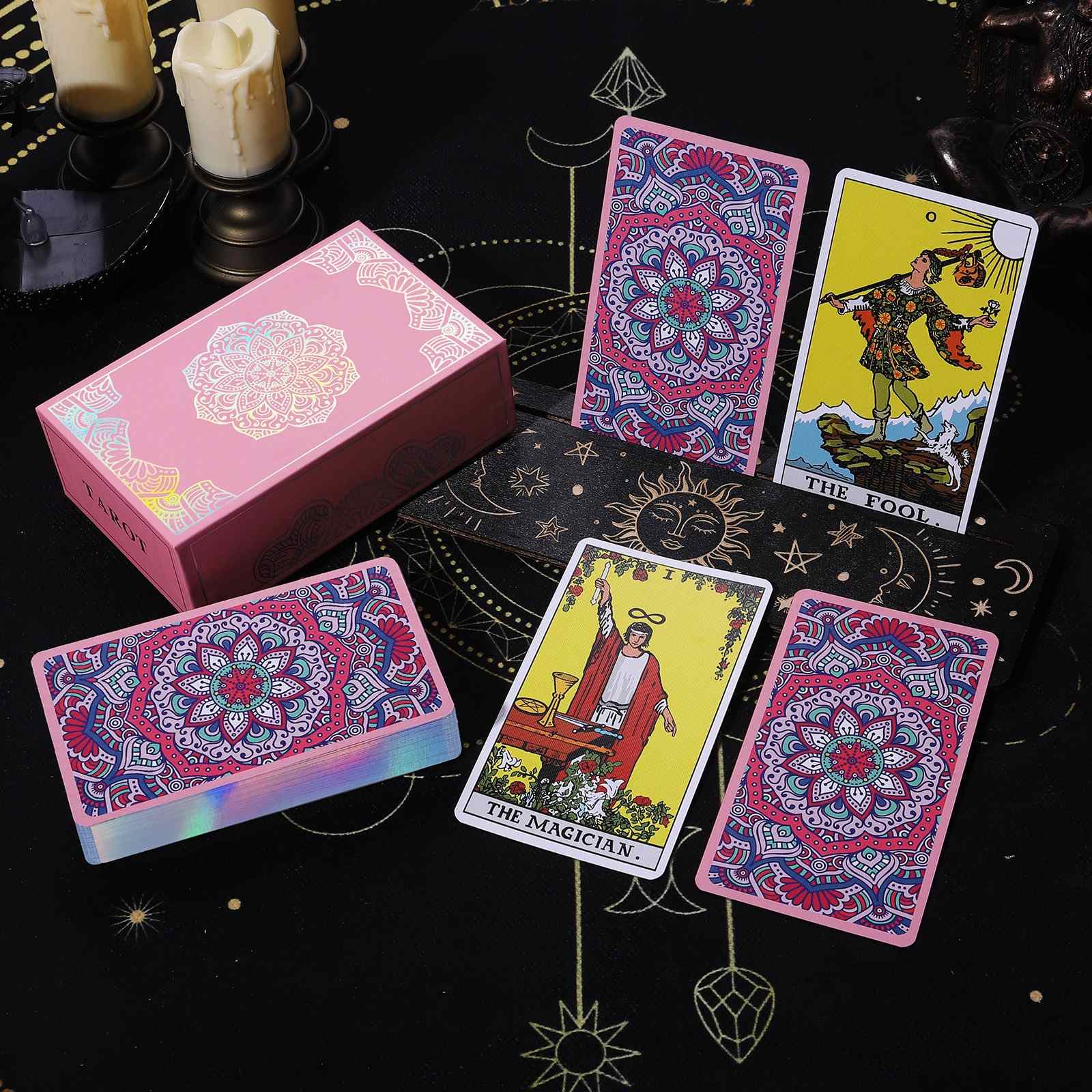 Rose Kaleidoscope Mandala Tarot: Iridescent Gilded 78-Card Deck