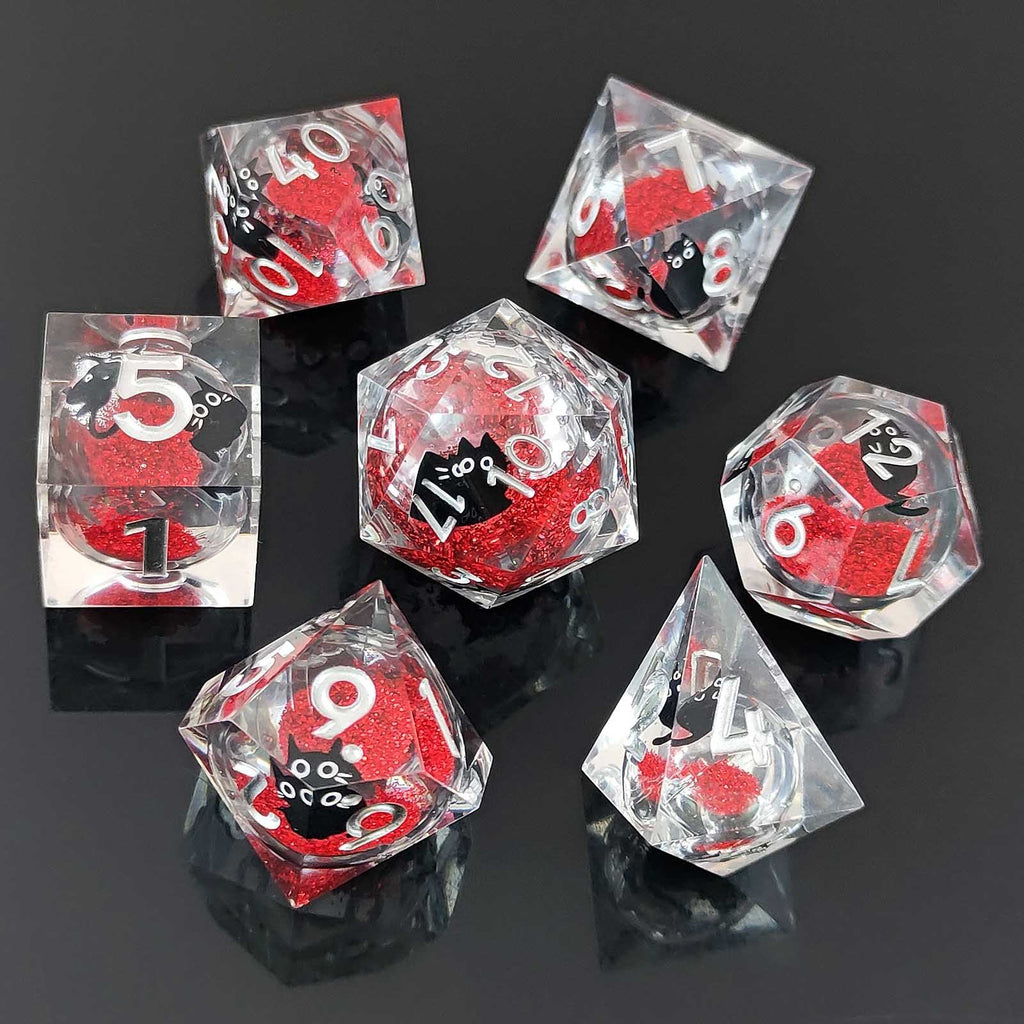 Feline Familiars: Sharp Edge Cat Liquid Core DND Dice Set | Shimmering Sand Resin