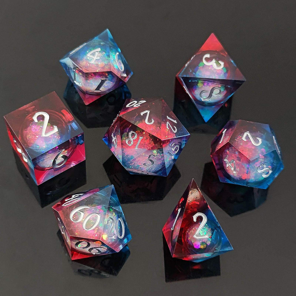 Celestial Flow: Liquid Sand Core DND Dice Set | Sharp Edge Resin RPG Dice