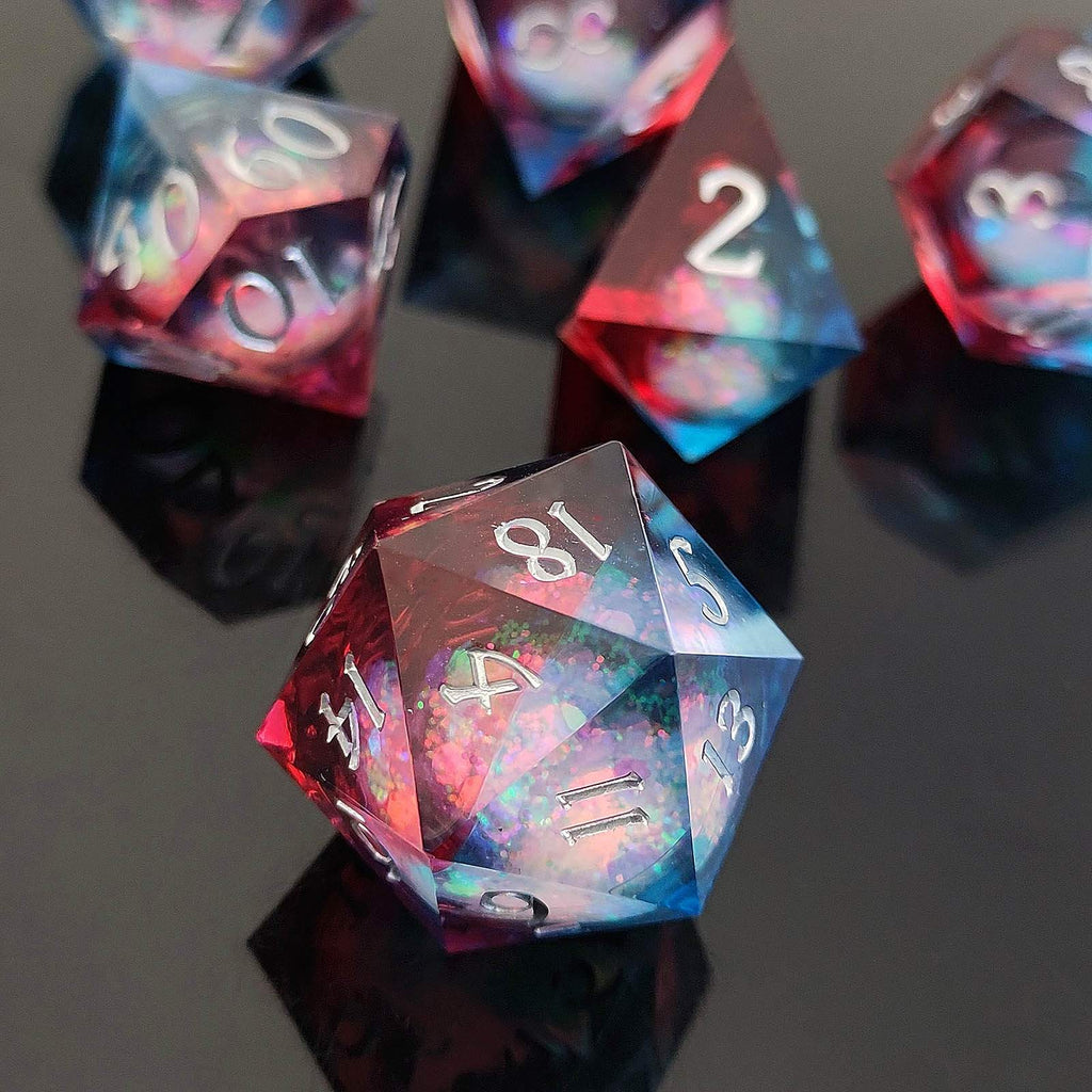Celestial Flow: Liquid Sand Core DND Dice Set | Sharp Edge Resin RPG Dice