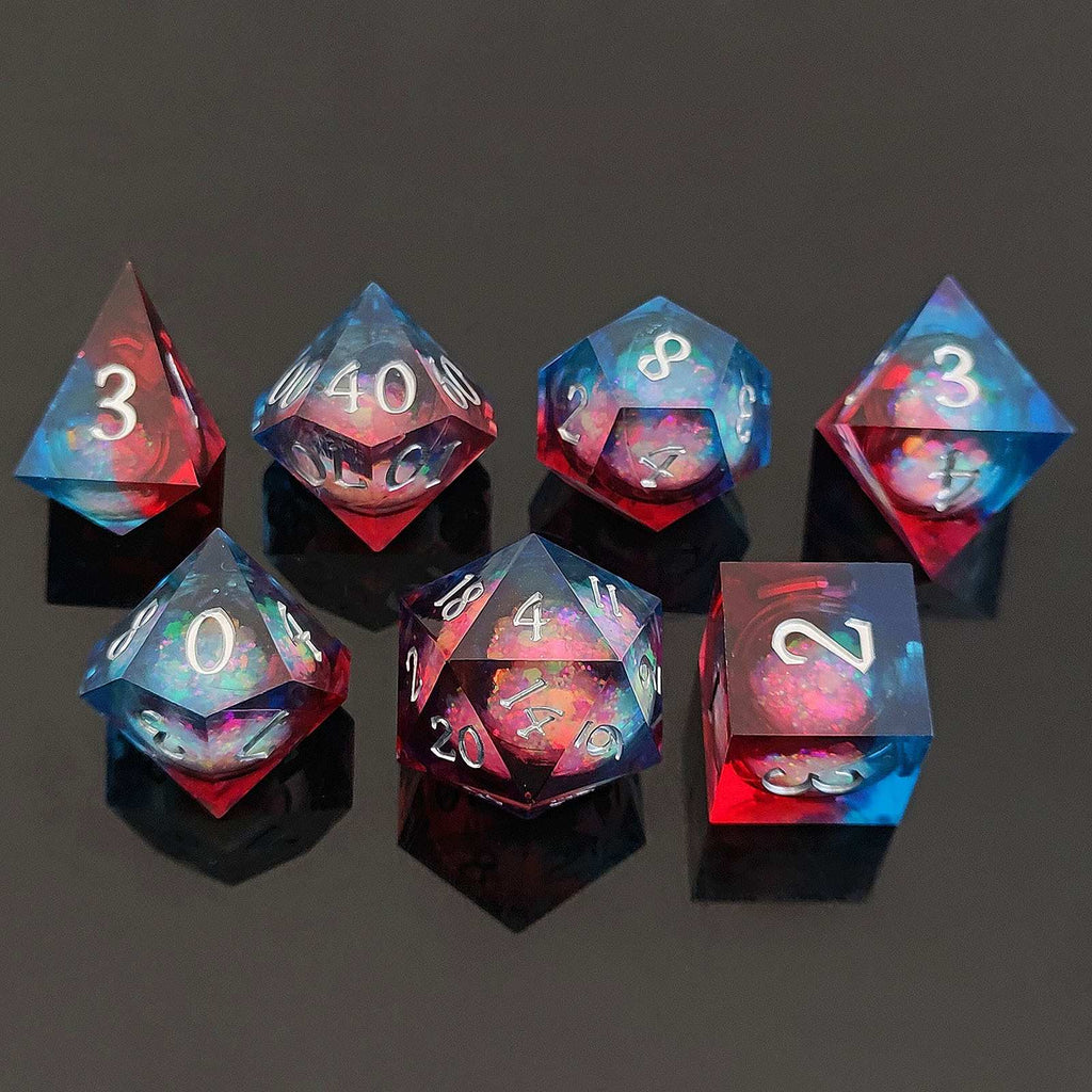 Celestial Flow: Liquid Sand Core DND Dice Set | Sharp Edge Resin RPG Dice