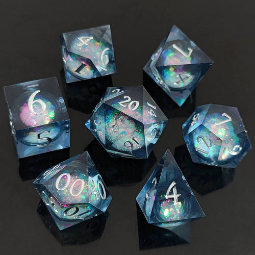 Celestial Flow: Liquid Sand Core DND Dice Set | Sharp Edge Resin RPG Dice