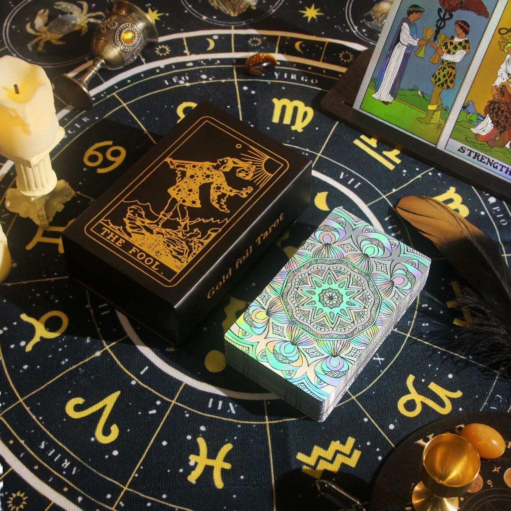 Premium silver Glitter Tarot cards and tarot board with astrological symbols