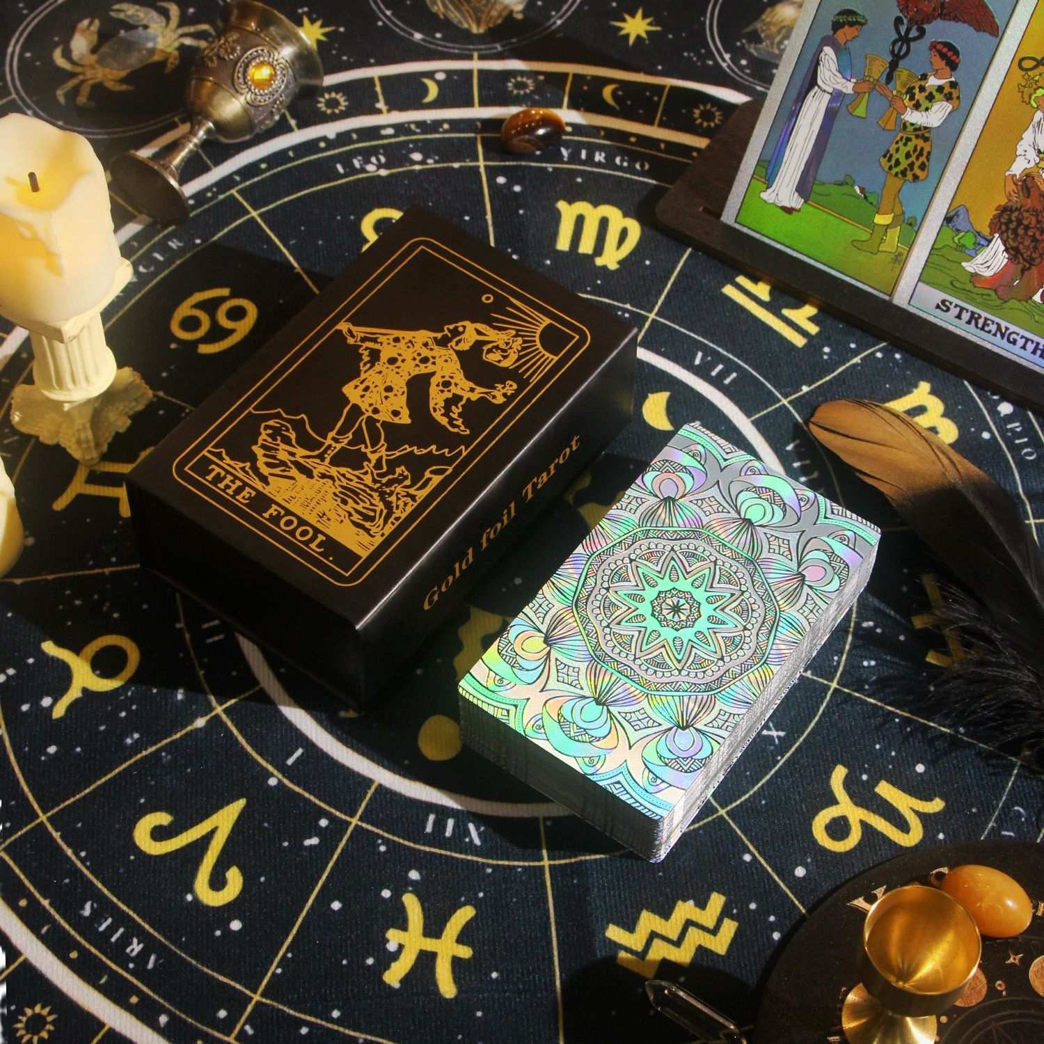 Premium silver Glitter Tarot cards and tarot board with astrological symbols