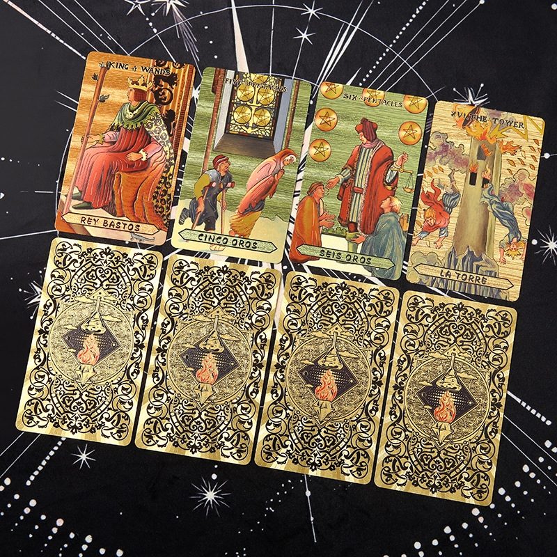 Solar Diamond Fire Gold Foil Tarot | Waterproof PET 78-Card Deck