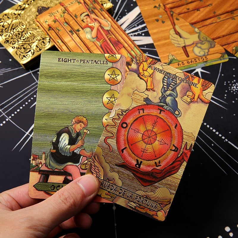 Solar Diamond Fire Gold Foil Tarot | Waterproof PET 78-Card Deck