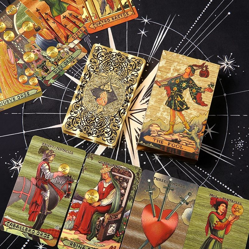 Solar Diamond Fire Gold Foil Tarot | Waterproof PET 78-Card Deck