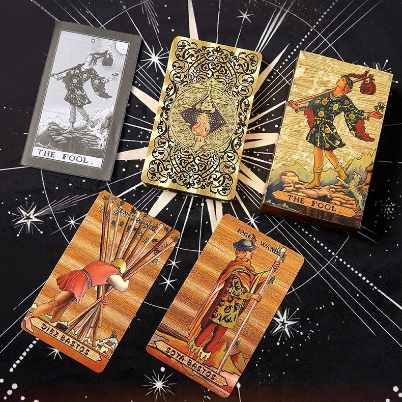 Solar Diamond Fire Gold Foil Tarot | Waterproof PET 78-Card Deck