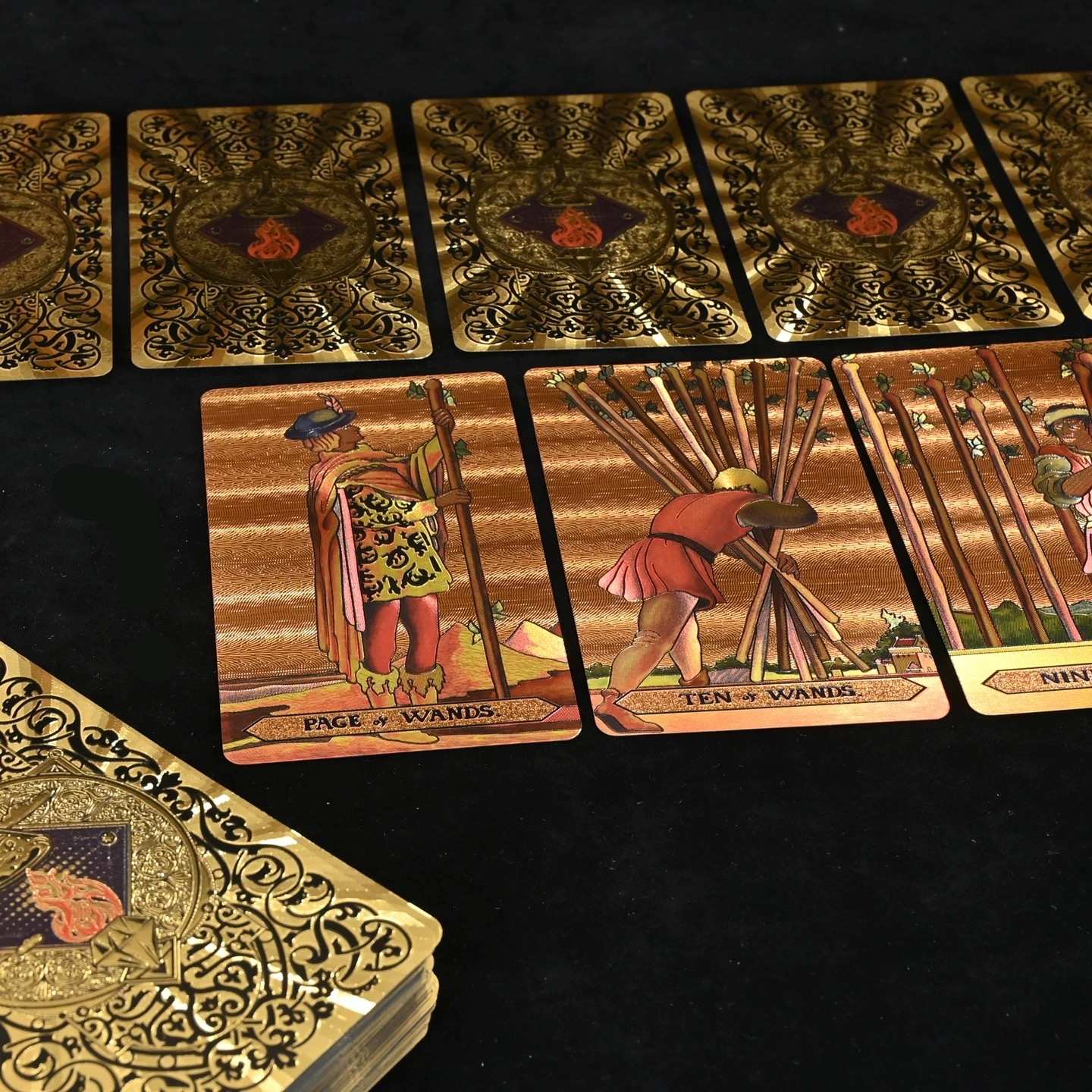 Solar Diamond Fire Gold Foil Tarot | Waterproof PET 78-Card Deck