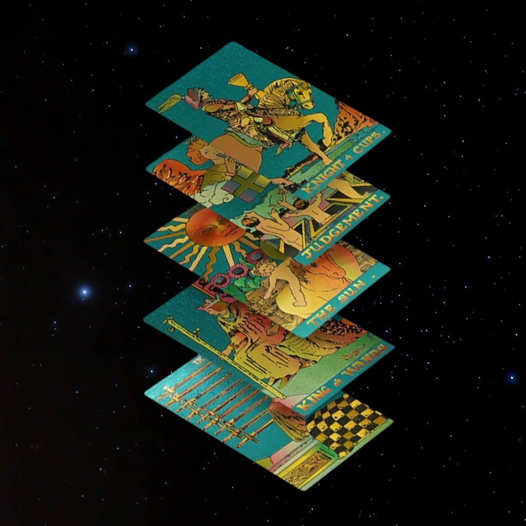 The Golden Oracle Ritual Set: 24k Gold Foil Tarot & Chakra Crystal Collection