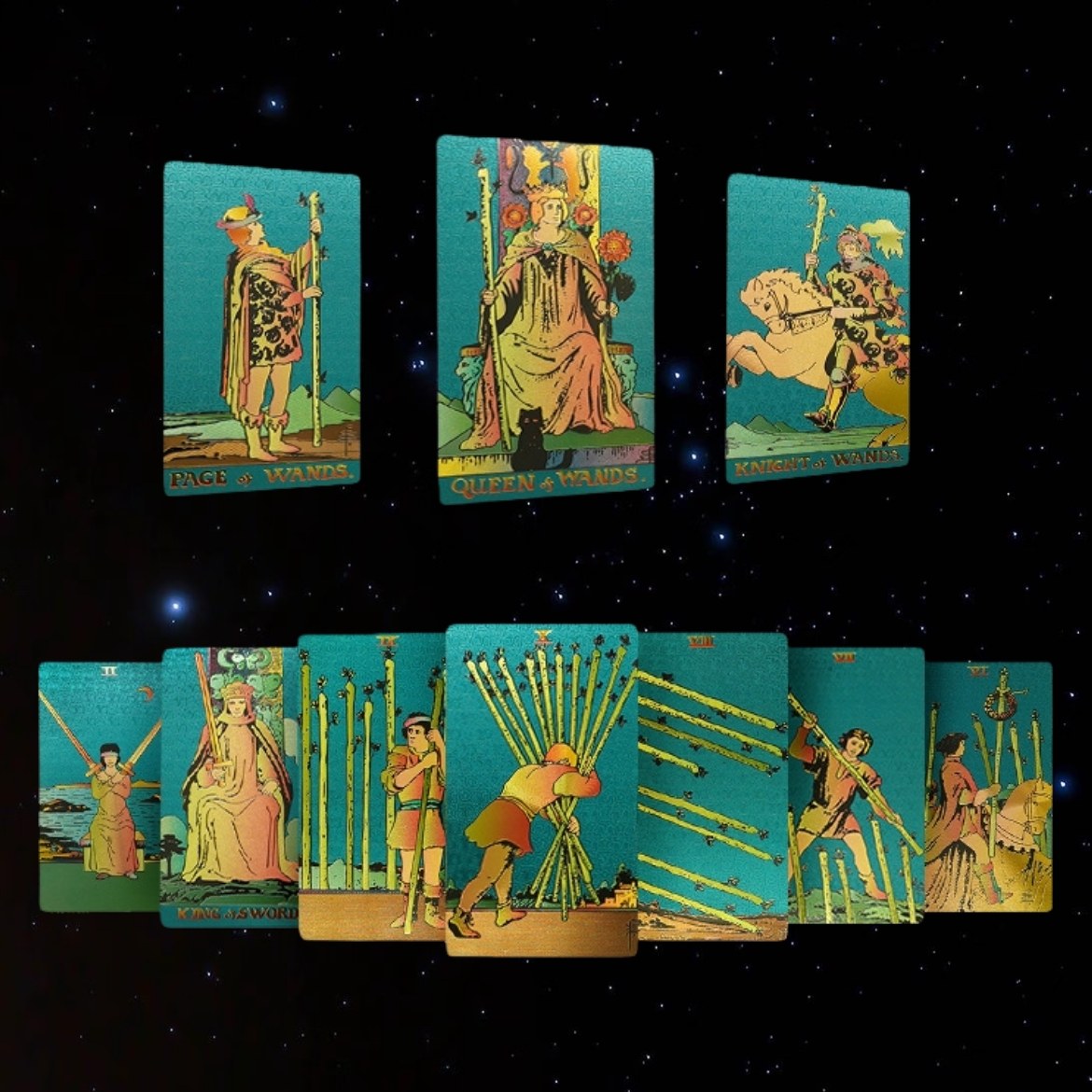 The Golden Oracle Ritual Set: 24k Gold Foil Tarot & Chakra Crystal Collection