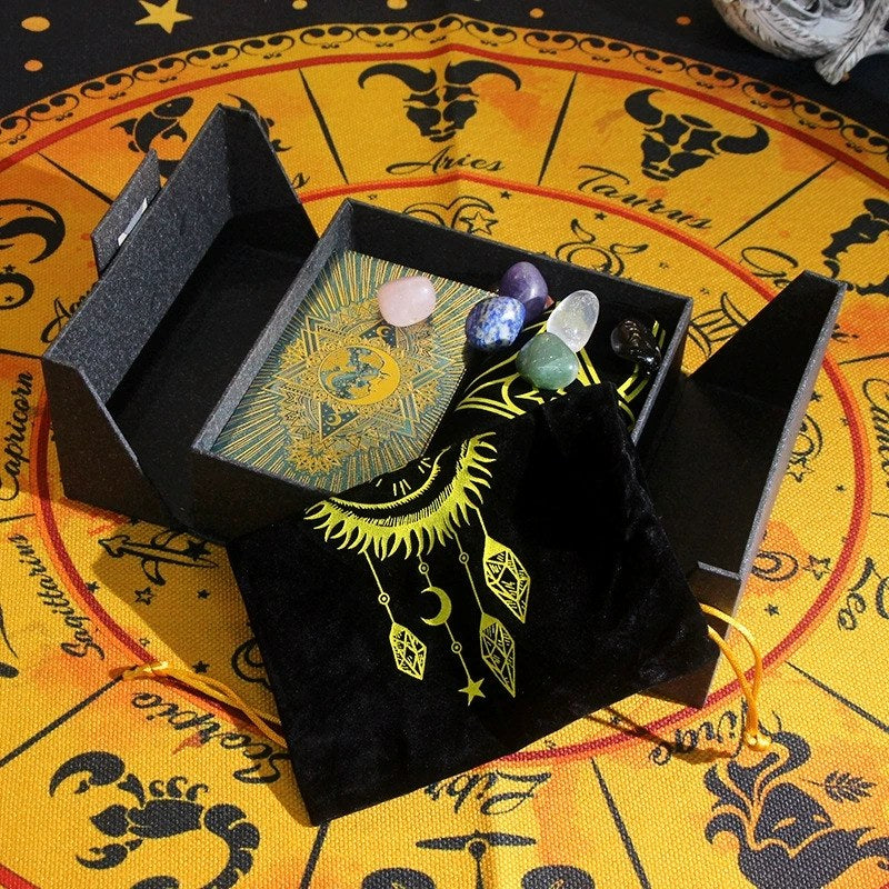 The Golden Oracle Ritual Set: 24k Gold Foil Tarot & Chakra Crystal Collection