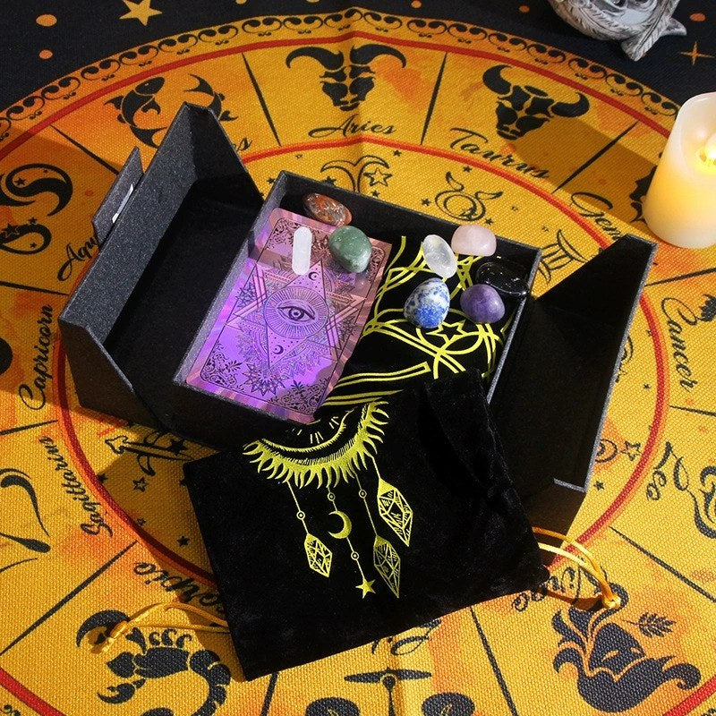 The Golden Oracle Ritual Set: 24k Gold Foil Tarot & Chakra Crystal Collection