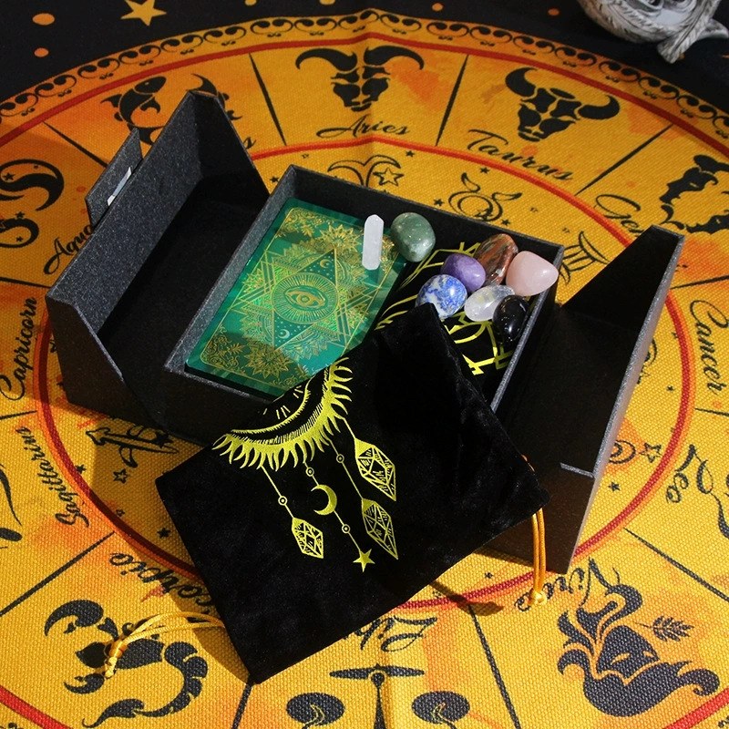 The Golden Oracle Ritual Set: 24k Gold Foil Tarot & Chakra Crystal Collection
