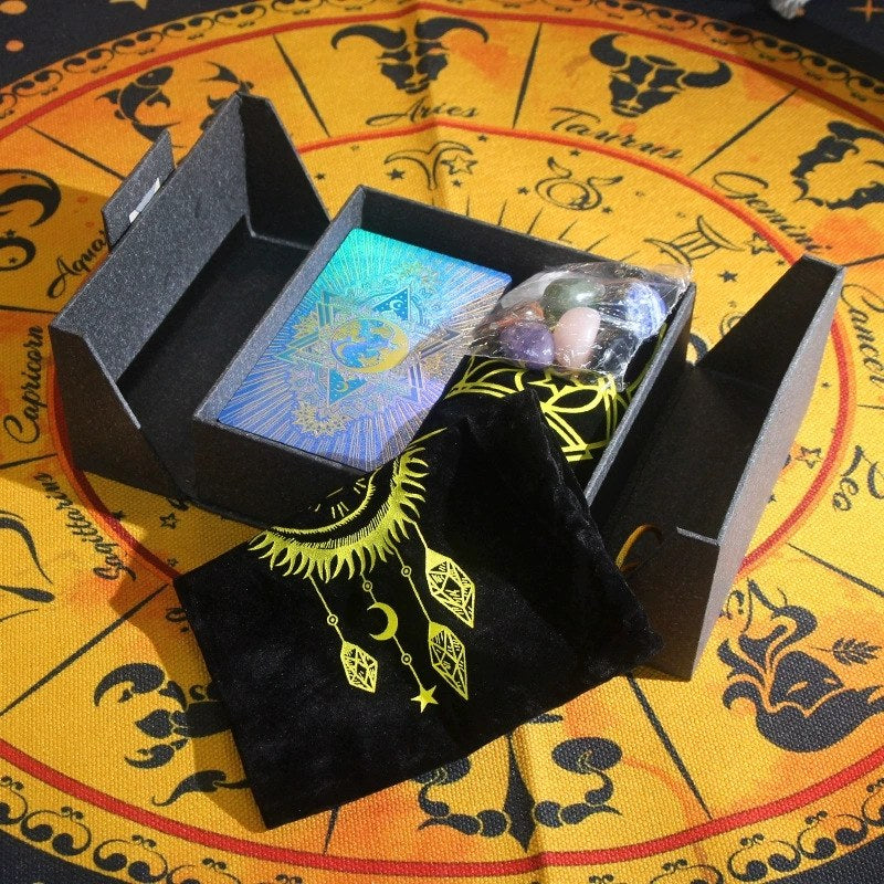 The Golden Oracle Ritual Set: 24k Gold Foil Tarot & Chakra Crystal Collection
