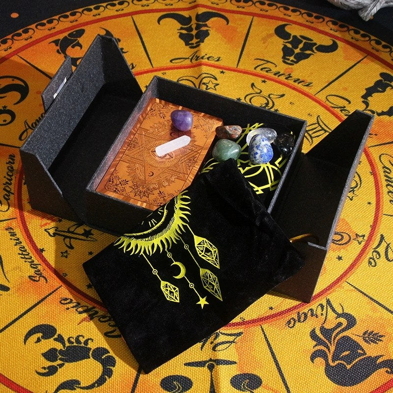 The Golden Oracle Ritual Set: 24k Gold Foil Tarot & Chakra Crystal Collection