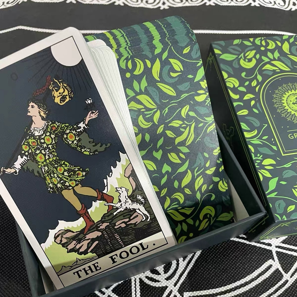 Verdant Leaf Forest Sanctuary Tarot Deck - Green Glitter Gilded 78 Cards