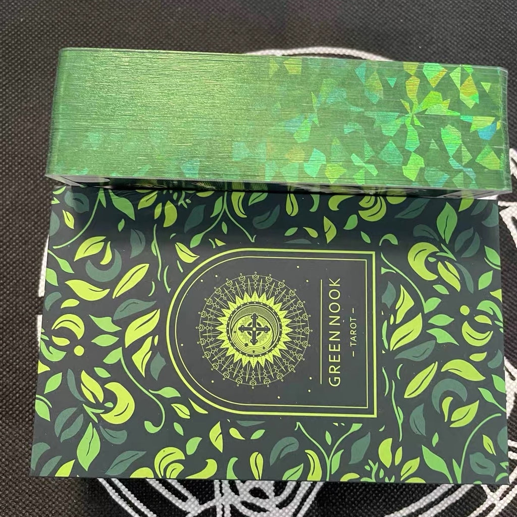 Verdant Leaf Forest Sanctuary Tarot Deck - Green Glitter Gilded 78 Cards