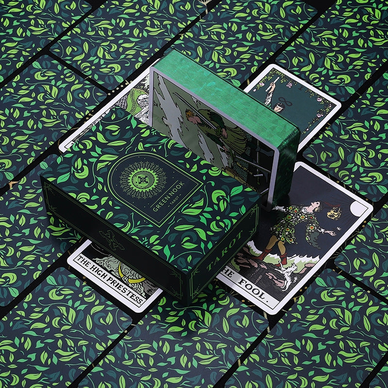 Verdant Leaf Forest Sanctuary Tarot Deck - Green Glitter Gilded 78 Cards