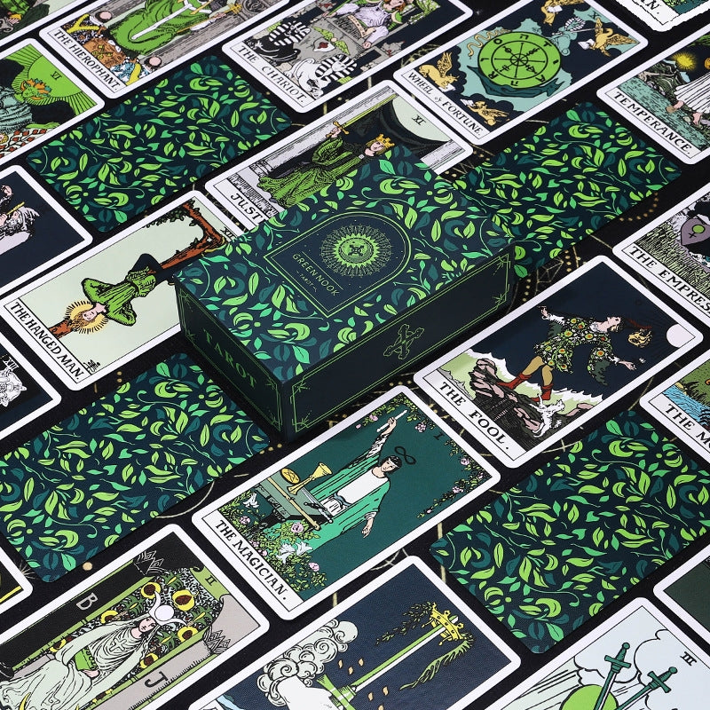 Verdant Leaf Forest Sanctuary Tarot Deck - Green Glitter Gilded 78 Cards