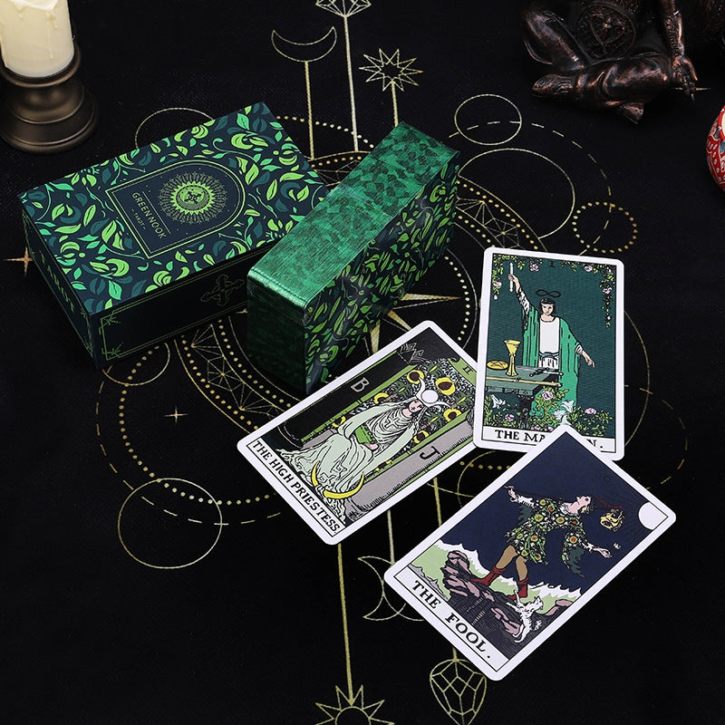 Verdant Leaf Forest Sanctuary Tarot Deck - Green Glitter Gilded 78 Cards