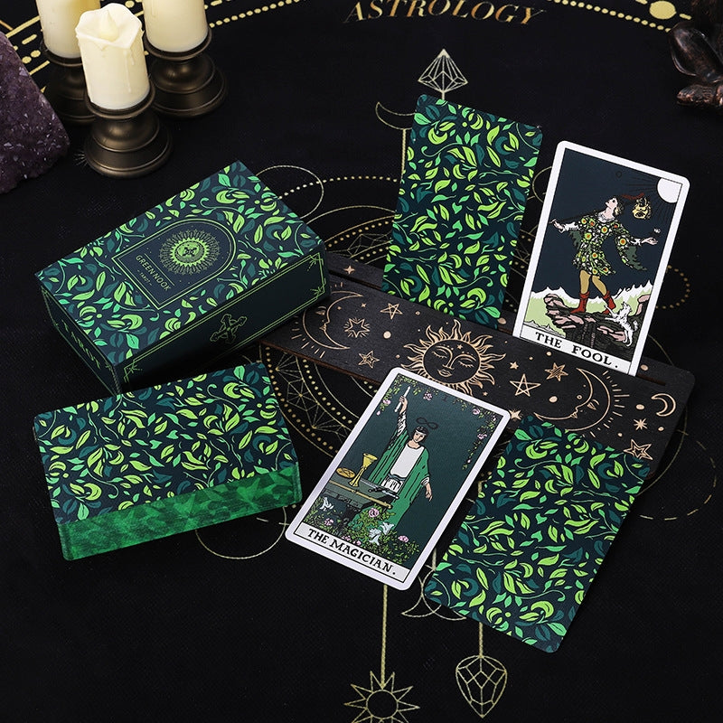Verdant Leaf Forest Sanctuary Tarot Deck - Green Glitter Gilded 78 Cards