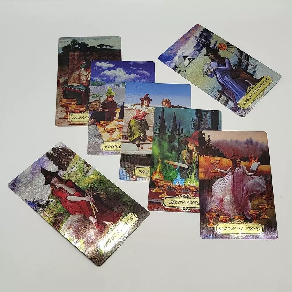 Set of tarot cards with colorful illustrations on a white background