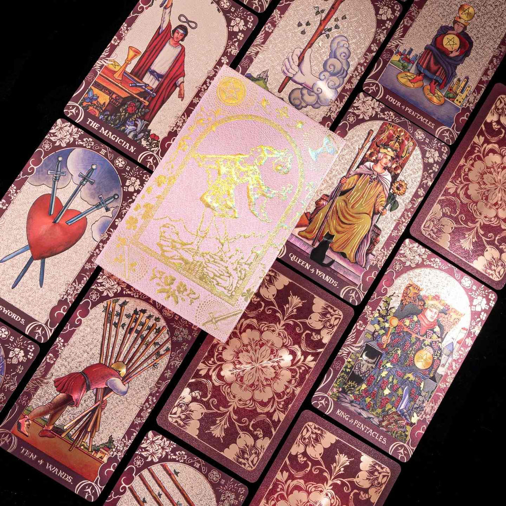 Crimson Rose: Red Gold Foil Tarot Deck — Luxury Floral Edition