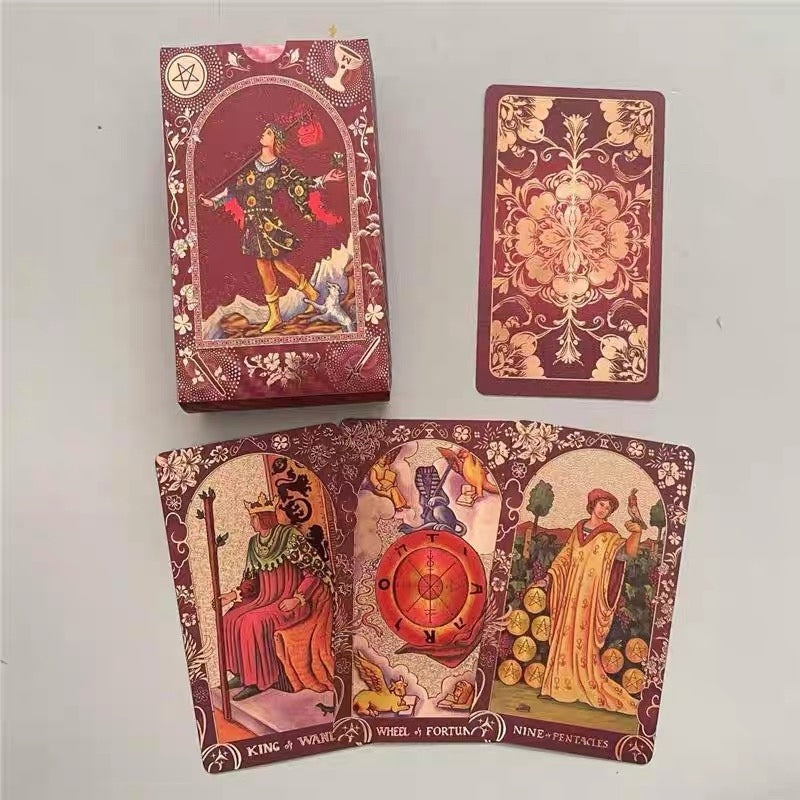 Crimson Rose: Red Gold Foil Tarot Deck — Luxury Floral Edition